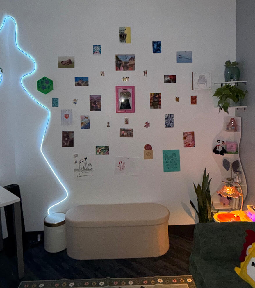 This little art wall is a growing collection of pieces from local artists and artwork clients have chosen to share. There’s no theme or need for perfection—just creativity, expression, and little pieces of the people who make this space special. Just like
